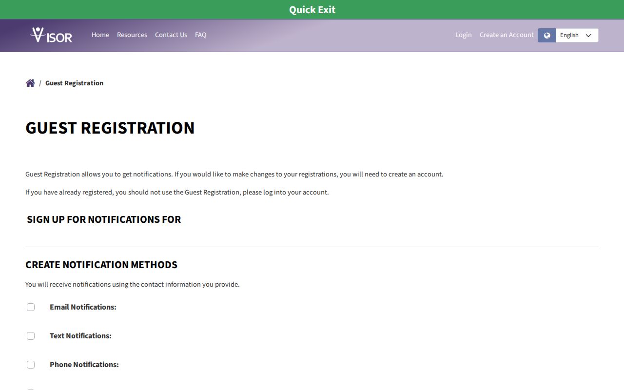Curry County VISOR release notification channels and security question registration