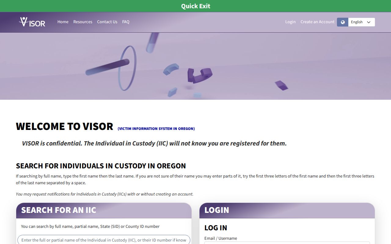 Curry County VINELink release check redirected to Oregon VISOR person search